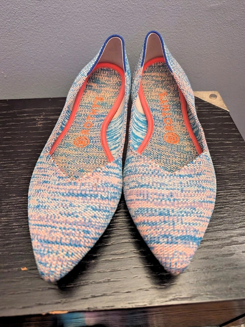Rothy's The Point Pointed Toe Flats in Blue & Pink US 8.5